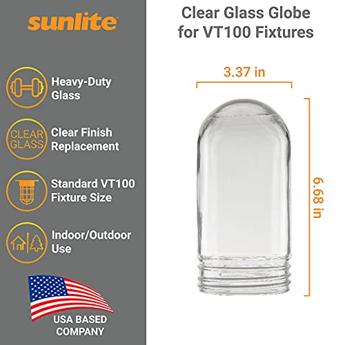 Sunlite 04526 Replacement Glass Globe for VT100/VTA100 Light Fixtures, Clear, Heavy Duty Glass, Indoor/Outdoor Use, Surface or Wall Mount Weather Tight Fixtures, Commercial, Industrial Grade - color: Clear