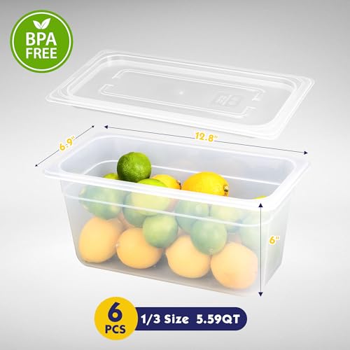 BIEAMA 6 Pack 1/3 Size 6" Deep Food Pans with Lids, Translucent - color: 1/3 Size, size: 6" Deep