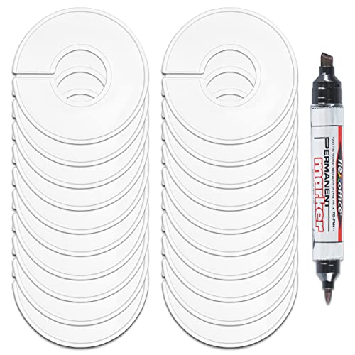 AMT 20 Pack Closet Dividers, Clothing Dividers, Round Clothes Size for Closets with Double Ended Marker Pen (Blank) (20 Pack - White) - size: 20 Pack - White