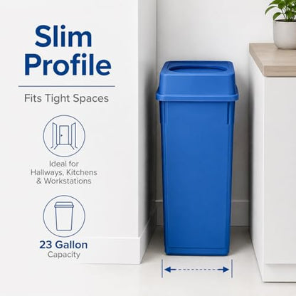 23 Gallon Slim Rectangular Commercial Trash Can, Heavy Duty Plastic Indoor Waste Bin for Kitchen, Office, Restaurant, School, Restroom & Janitorial Use (Dark Blue, with Lid) - color: Dark Blue