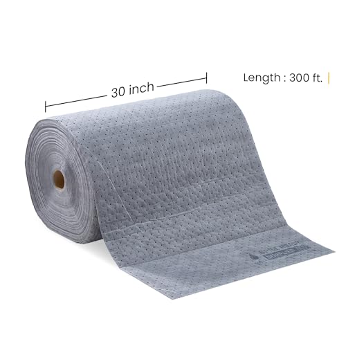 Spill Ready Universal Absorbent Pads Roll 30" x 300' - Absorbs Up to 80 gal. per roll, Perforated Industrial Spill Pad for Oil, Coolant & Water - Gray Sorbent Pads, Wide Spill Absorbent Pads - color: 30" x 300' Standard Roll, size: 1