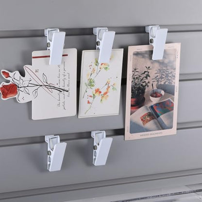 Zonon 12 Pack White Metal Slatwall Clips 2 Inch Slatwall Accessories Garage Storage Clips Commercial Slat Wall Clip for Clothing, Accessories - style: White