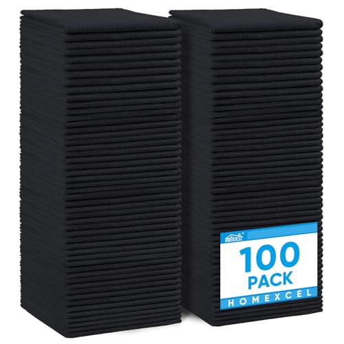 HOMEXCEL 100PK Microfiber Cleaning Cloth, Cleaning Rag for Home, 11.5x11.5 - color: Black