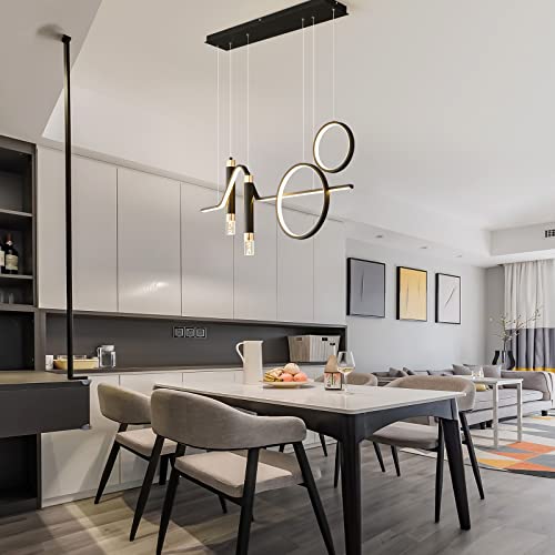 Siittoo 37" Modern LED Pendant Light, Dimmable Linear Chandelier Black - color: Black-2 Rings & 2 Bubble Lights-45W