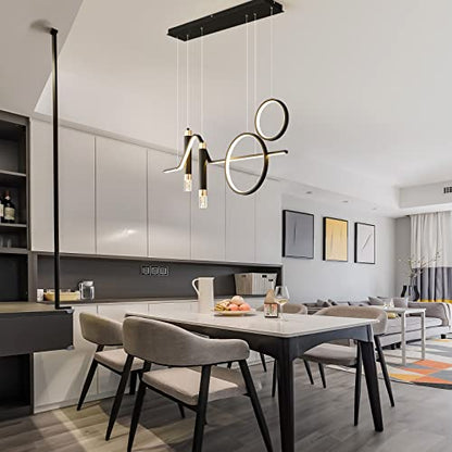 Siittoo 37" Modern LED Pendant Light, Dimmable Linear Chandelier Black - color: Black-2 Rings & 2 Bubble Lights-45W