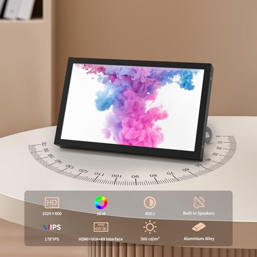 Mini Monitor 7 Inch Screen HDMI, VGA, AV, BNC, 1024 × 600 Small IPS Screen with Built-in Speakers, 178° Viewing Angle LCD Portable Monitor for PC/TV/DVD/CVBS (7 inch - Non Touch)