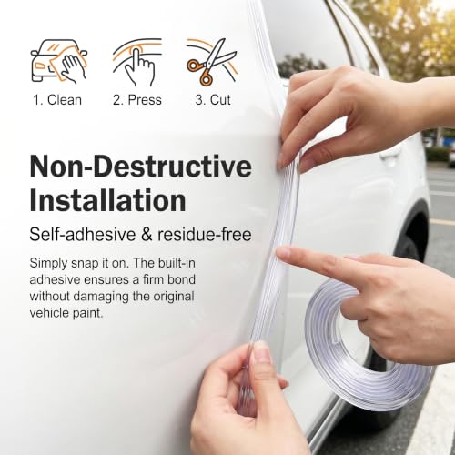 Car Door Scratch Protection Strip, 16.4 Ft U-shaped Flexible Entry Guard, Scratch-resistant Cushioning Trim with Non-slip Inner, DIY Cuttable Accessory for Cars Trucks SUVs (Transparent)