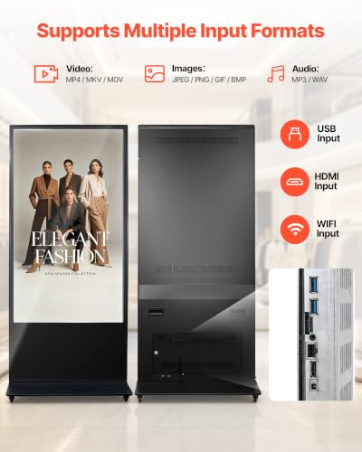 VEVOR 65 in Indoor Digital Signage 4K Floor Stand Advertising Display Kiosk, WiFi HDMI/USB Input Android OS, 178° Wide View, LCD Touchscreen Interactive Monitor, Mobile Commercial Totem Poster - size: 65"-Touchscreen