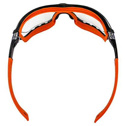 Birdz Gasket Motorcycle Riding & Sports Safety Glasses ANSI z87.1 Rated Black w/Orange Gasket Frame & Clear Lenses