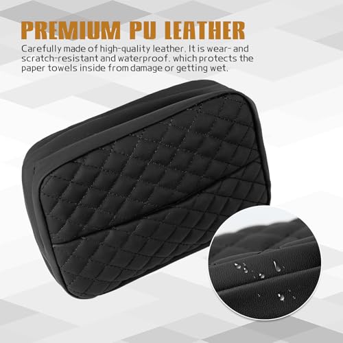 Large Car Tissue Holder for 120 Standard Tissue, Leather Tissue Box for Backseat, Car Napkin Cover, Auto Napkin Holder Organizer, Universal Vehicle Tissue Paper Box (Plaid+Black)
