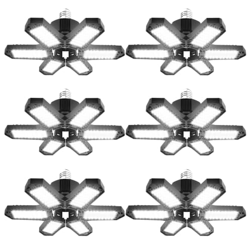LED Garage Lights Bulb 6 Pack 180W Led Screw in Garage Lights 18000LM 6500K Bright LED Garage Ceiling Lights Deformable Garage Shop Light for Attic Basement Workshop Screw in E26 E27 Base - size: 6 Pack