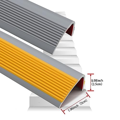 Trimold Vinyl Anti-Slip Stair Nosing, Self Adhesive Non-Slip Staircase Step, Flexible Rubber Treads Edge Protector Molding Trim for Outdoor & Indoor Uses (16.4ft, Gray) - color: Gray, size: 16.4ft