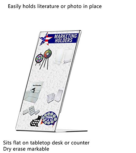 Marketing Holders Acrylic Sign Holder for 4" x 9" Literature Clear Slanted Plexiglass Countertop Graphic Image Side Load Display Stand for Retail Stores Hotels Offices and Restaurants - size: 4"W x 9"H Side Load