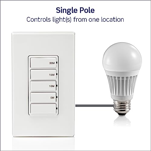 Leviton Countdown Timer Switch for bathroom fan and household lights, 5-10-15-30 min, No Neutral Required, Single Pole, 15A, 1/2 HP/9.8A Fan/Motor, DT130-1LW, White - size: 15 Amp