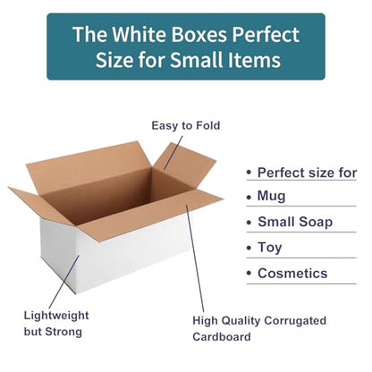 Shipping Boxes 10X5X5 Set of 25, White Corrugated Cardboard Box for Mailing Business Packaging - size: 10X5X5 Inches