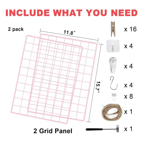C&AHOME Photo Wall Display Set of 2, Wall Grid Panel, 15.7" x 11.8", Pink - color: Pink, size: 15.7 x 11.8 (40x30cm)