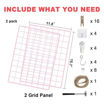 C&AHOME Photo Wall Display Set of 2, Wall Grid Panel, 15.7" x 11.8", Pink - color: Pink, size: 15.7 x 11.8 (40x30cm)