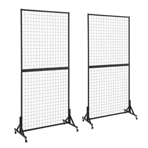 2 Packs 3' x 6' Grid Wall Panels Standing Wire Grid, Sturdy Display Rack with T-Base Wheels Freestanding Gridwall Panel Tower for Shows, Black - size: 2 Pack 3' x 6'