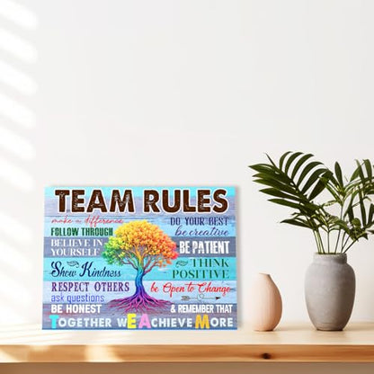 YEOION Team Rules Wall Art Canvas Framed,Motivational Office Wall Decor - color: Team Rules