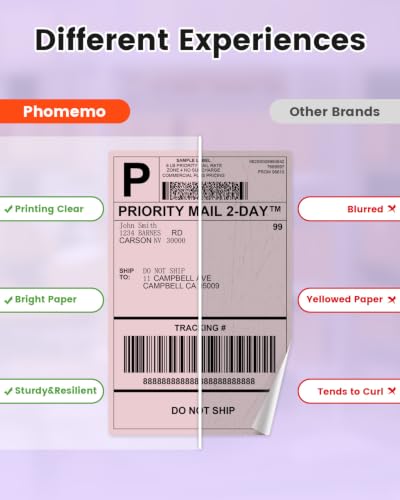 Phomemo Pink 4x6 Thermal Label, Shipping Labels Pack of 250 4x6 Roll Labels, Compatible with Phomemo, Zebra, Rollo, Jadens and Other Thermal Printers - color: Pink-250