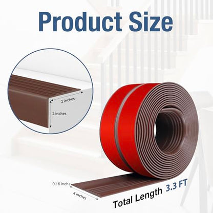 Stair Edge Trim Self Adhesive Rubber Stair Nosing Edge Protector - color: Brown, size: 4 In X 3.3 Ft