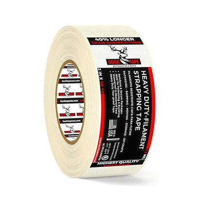 Buck Strapping Tape 2 Inch x 60 Yds (180ft) - 5.5Mil Thickness, Heavy Duty Industrial Grade Mono Directional Fiberglass Reinforced Filament Tape with Synthetic PET Adhesive for Bundling & Palletizing - size: 2 Inch x 60 Yards, style: 1 Pack