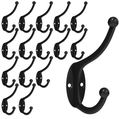 CBWLWJ 16 Pack Coat wall Hooks for Hanging, Durable Coat Hook Wall Mount, with Easy Installation Metal Closet Hooks, Living Rooms, Entrances, Bathrooms, Bedrooms(Black) - color: Black