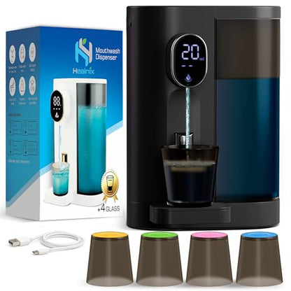 Automatic Mouthwash Dispenser for Bathroom: 20.3Oz Mouth Wash Dispensers with Magnetic Cup Holder, 4 Levels, Wall Mounted, Electric Auto Mouthwash Dispenser for Kids Adults (Black) - color: Black