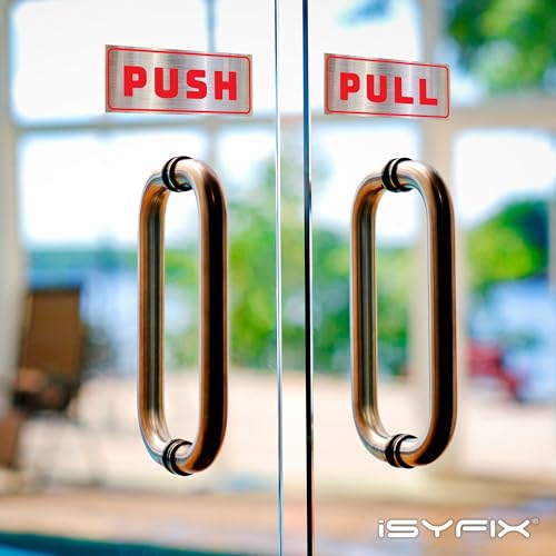 iSYFIX Push Pull Stickers Sign, 5x2 Inch, 2 Pack, Red/Brushed Silver - color: Red / Brushed Silver, size: Horizontal 2x5