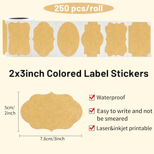 Kraft Labels Stickers, 250 PCS 3" x 2" Fancy Shape Stickers Labels for Storage Box or Food Jars Holiday Present Stickers Christmas Gift Tags Stickers - color: Kraft, size: 2*3 inch