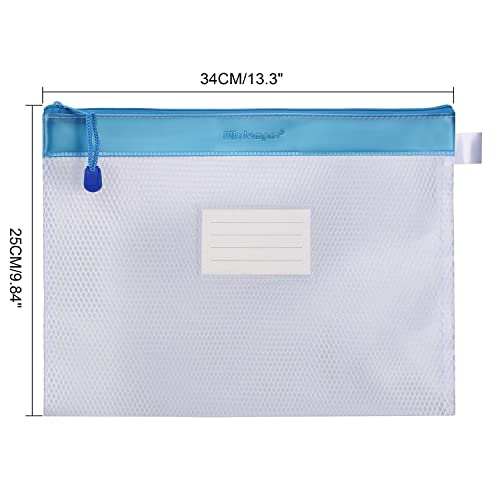 Wisdompro Zipper Pouch, 4 Pack Waterproof Mesh File Bag, Document Organizer - color: Pink/Blue