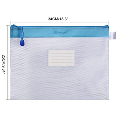 Wisdompro Zipper Pouch, 4 Pack Waterproof Mesh File Bag, Document Organizer - color: Pink/Blue