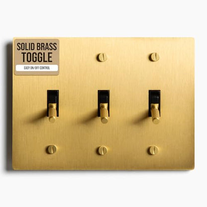 Select 3-Gang Solid Brass Toggle Switch, 3-Way Compatible with Faceplate - color: Satin Brass, size: 3 Gang, style: Toggle Switch