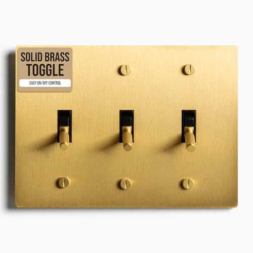 Select 3-Gang Solid Brass Toggle Switch, 3-Way Compatible with Faceplate - color: Satin Brass, size: 3 Gang, style: Toggle Switch