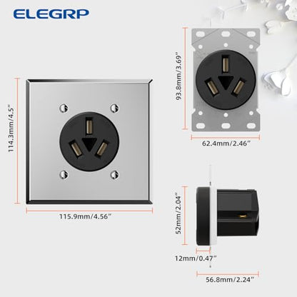 ELEGRP 50 Amps Range Power Receptacle,125/250V Flush Mounting Power Outlet UL Listed, NEMA 10-50R Straight Blade Range Outlet with Stainless Steel Wall Plate, Non-Grounding, 3 Pole 3 Wire, 1 Pack - style: NEMA 10-50R Outlet Includes Wall Plate