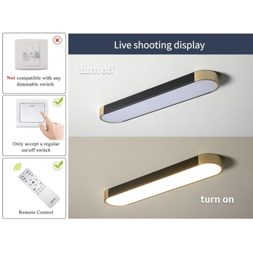 Tioolo Dimmable LED Ceiling Light, 27.5in Linear Ceiling Light with Remote - color: Black+Gold/36W