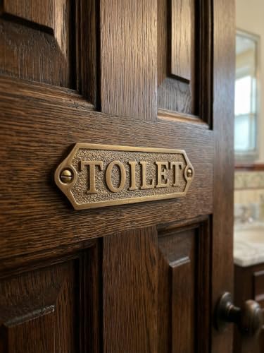 Vintage Brass Door Sign – Toilet Washroom Plaque, Antique Finish Solid Metal, Embossed Lettering for Powder Room, Farmhouse & Guest Bath Decor, Easy Screw Mount, 5 x 1.5 Inch - color: TOILET