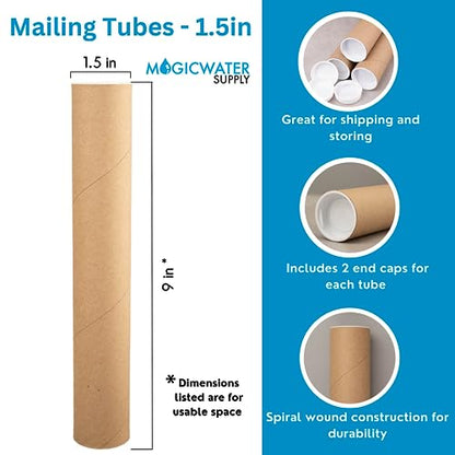 MagicWater Supply 1.5 x 9 Inch Kraft Mailing Tubes with End Cap - 1 Pack