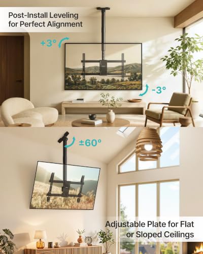 PEGZONE Ceiling TV Mount for 43-86 Inch TVs, 19.1"-36.4" Height Adjustable - size: 19.1"-36.4" Pole
