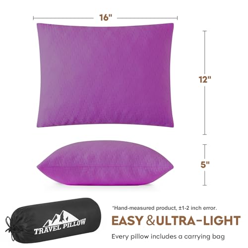 Small Shredded Memory Foam Pillow, Camping Pillow Travel Pillow - Compressible Medium Firm, Breathable Cover, Ideal Backpacking Hiking, Airplane and Car (Purple, S) - color: Purple, size: S-16 X 12 Inch