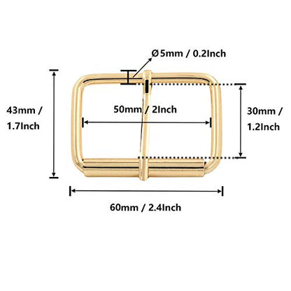 BIKICOCO Roller Buckle, 2 Inches Heel Rolling Bar Buckles for Bags Leather Webbing Straps - color: Light Gold X 10 Pcs