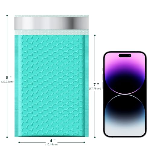 Poly Bubble Mailers 4x8 Padded Envelopes #000 50pcs, Self Seal Shipping Envelopes Padded Packaging for Small Business (Teal) - color: Teal, size: 4"x8" 50PC