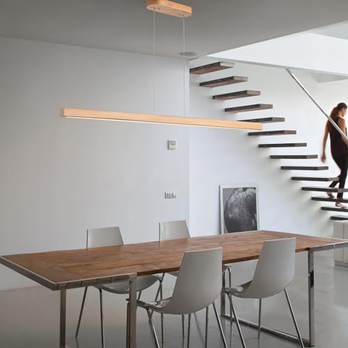 YISDESIGN 71" 40W Wood Linear Pendant Light Fixture Led Dining Room Light Dimmable Hanging Light Fixture for Kitchen Island Dining Room Pool Table Lights Natural - color: Natural, size: 71in