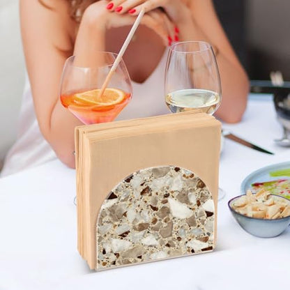 Brown Marble Print Napkin Holder for Table Acrylic Tissue Dispenser - color: Beige and brown marble print