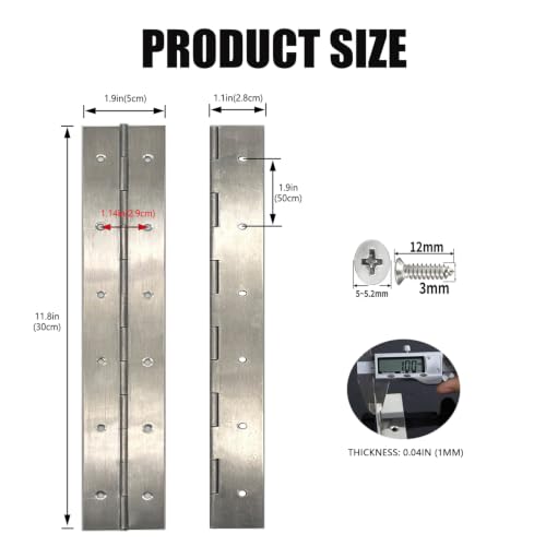 12-Inch 2-Pack Silver Heavy Duty Stainless Steel Piano Hinge, Long Hinge, - size: 12inch(Silver)2Pcs