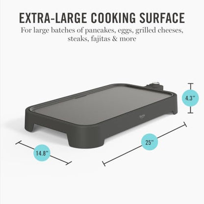 Martha Stewart 12"x 22" XL Electric Griddle, Ceramic Nonstick Flat Top - color: Caviar Gray