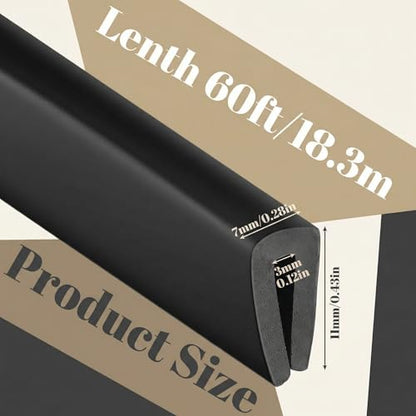 Kingdder 1/8" U Channel Rubber Edge Trim, 1/8" U ，60 Feet Long, Black - color: Black, size: 1/8" U, 60 Feet Long, Black
