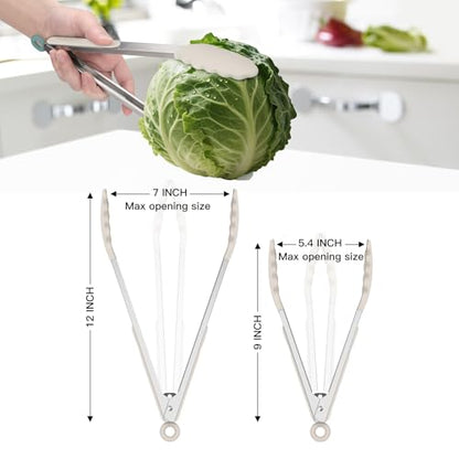 HOTEC Stainless Steel Kitchen Tongs with Silicone Tips, Set of 2-9" and 12" - color: Khaki:12+9inch