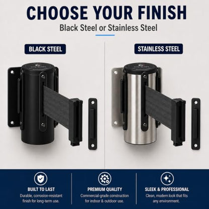 Crowd Control Warehouse 11 Ft Fixed Wall-Mount Retractable Belt Barrier - color: Dark Grey, size: Solid Color