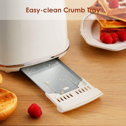 Roter Mond 2 Slice Toaster Retro Stainless Steel with Bagel, Cancel, and Defrost Functions, 6 Bread Shade Settings, Extra Wide Slots and Removable Crumb Tray, Cream - color: Cream